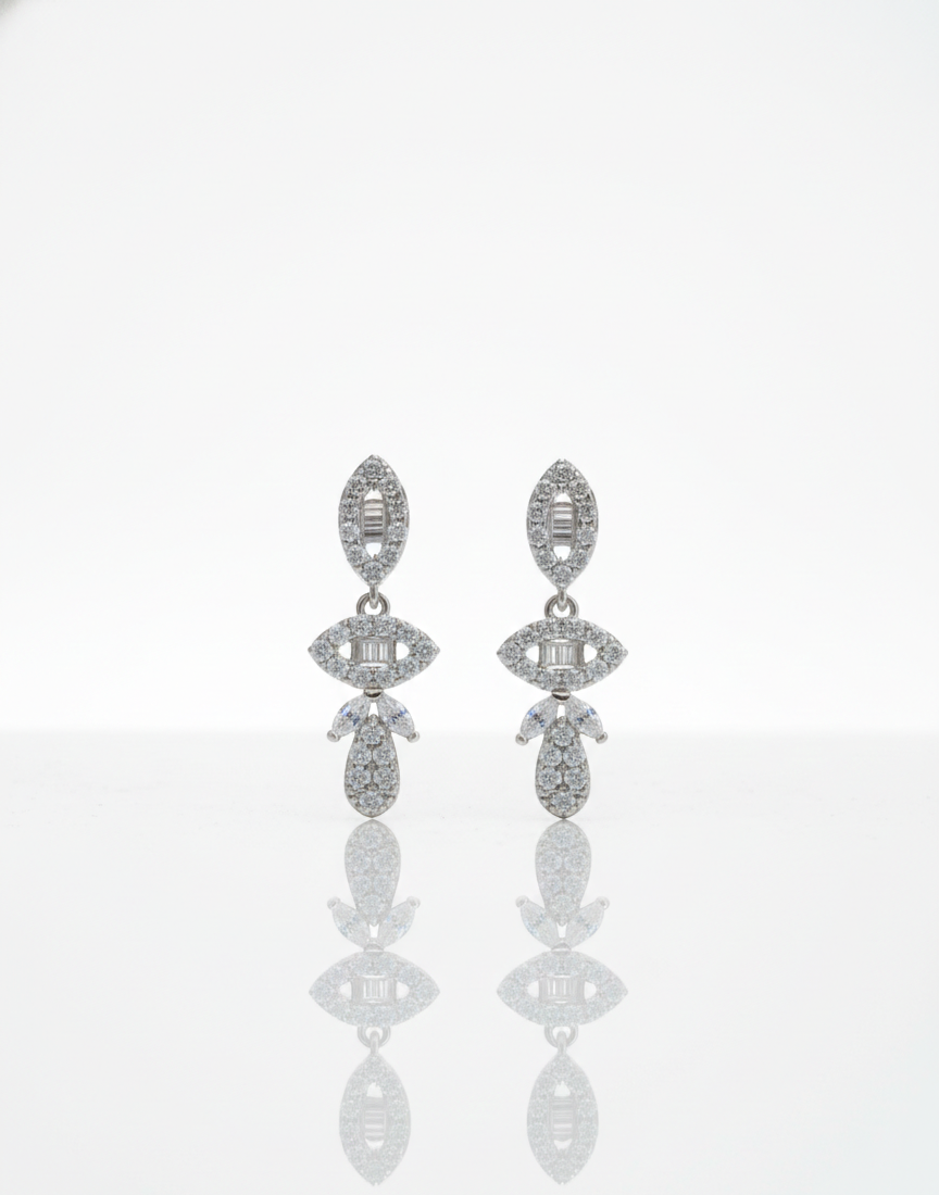 925 Sterling Silver Vintage Marquise Drop Earrings (Baguette Cut)
