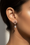 925 Silver Rose Gold Clover Drop Earrings with Pear Crystal