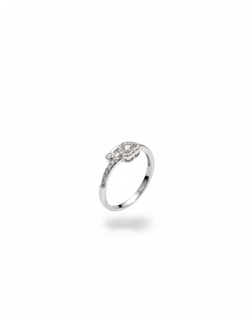 Crystal Cluster Heart Design Ring - 925 Sterling Silver (Rhodium Plated) | Arna's Silver