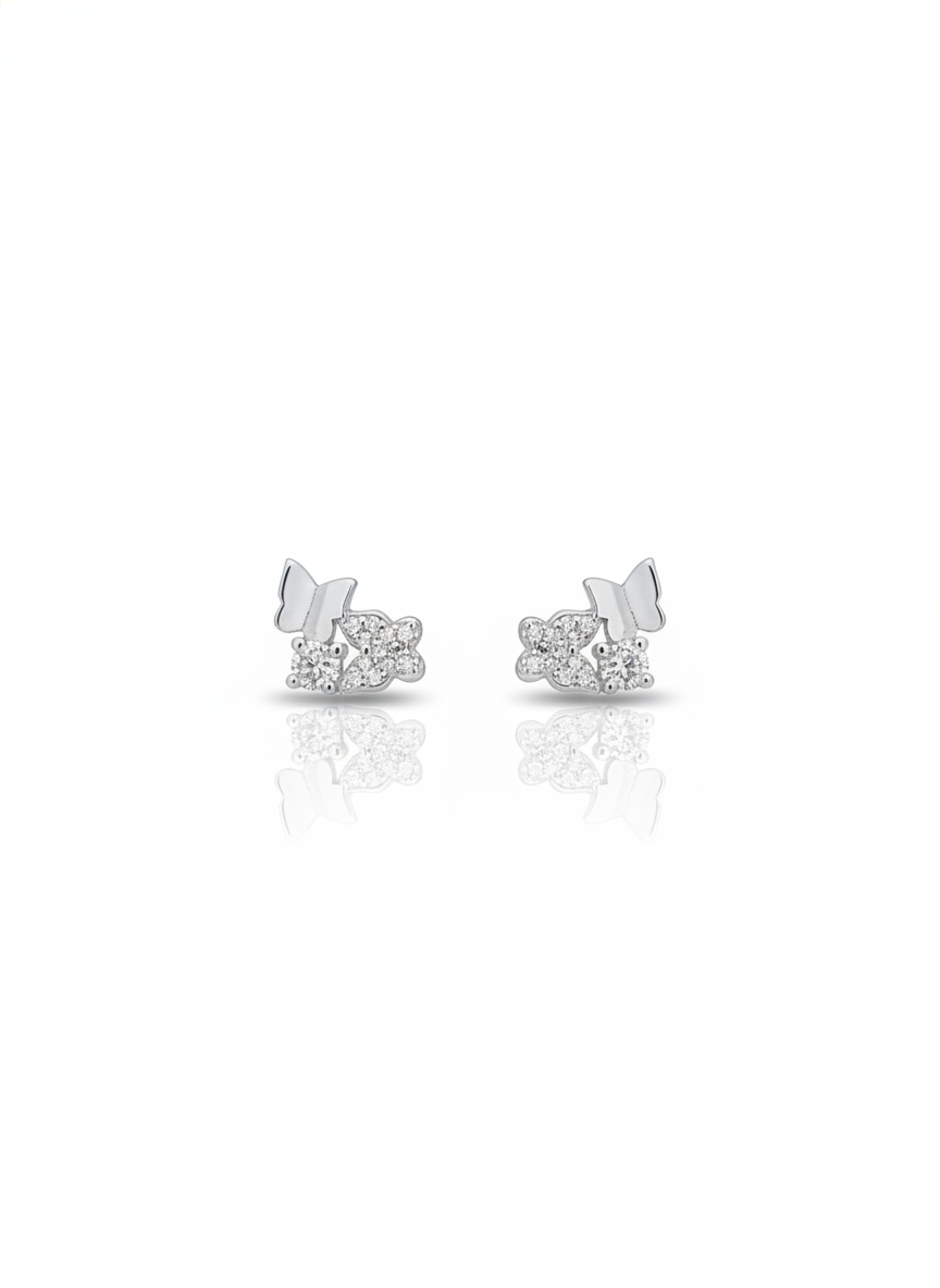 Dainty Dual Butterfly 925 Sterling Silver Stud Earrings