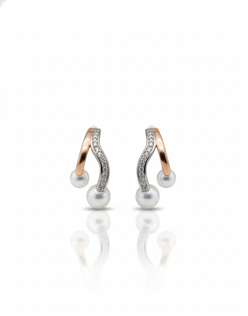 925 Silver Dual-Tone Wave Earrings with Pearl Drop