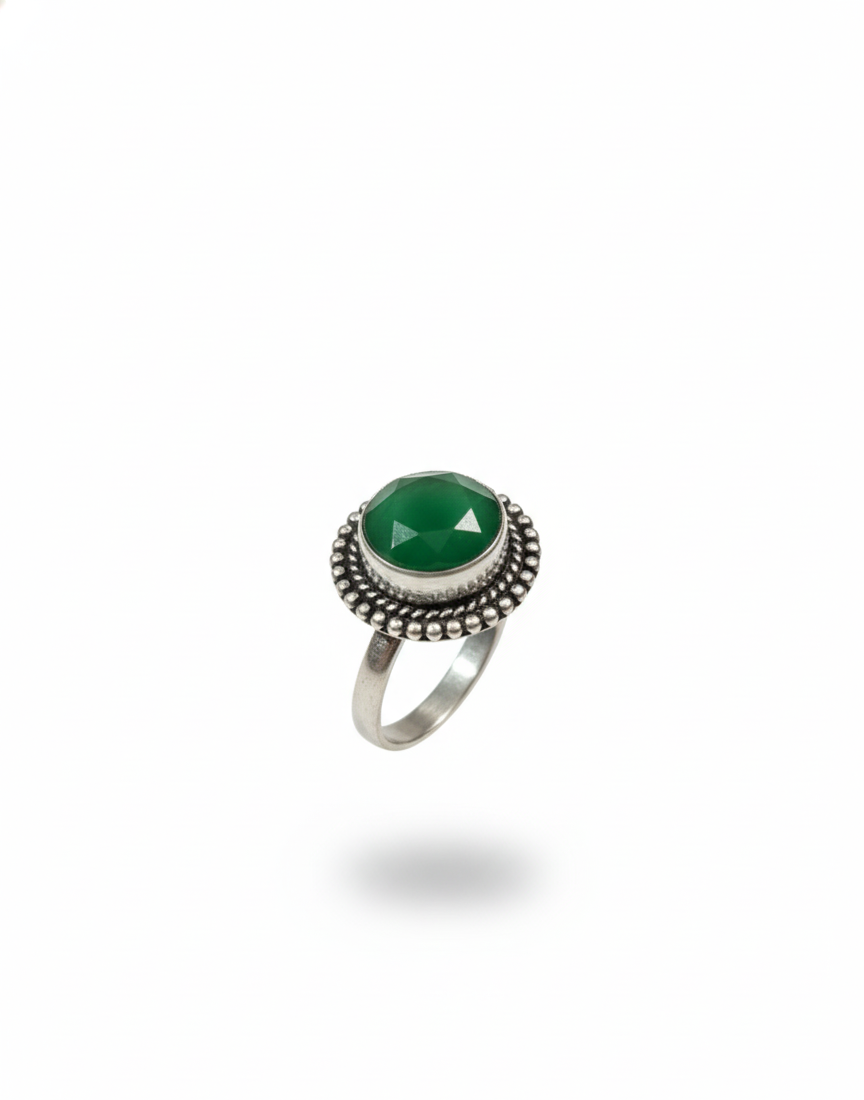 Arna's Silver 925 Pure Sterling Silver Royal Green Onyx Statement Ring