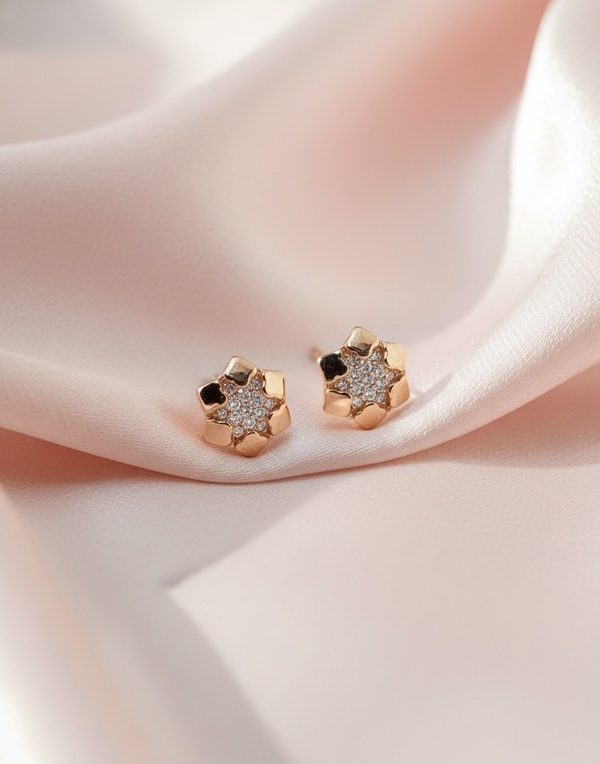 925 Sterling Silver Rose Gold Hexagon Flower Stud Earrings