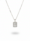 925 Sterling Silver Rectangular Mother of Pearl Pendant Necklace (Pear Stone)