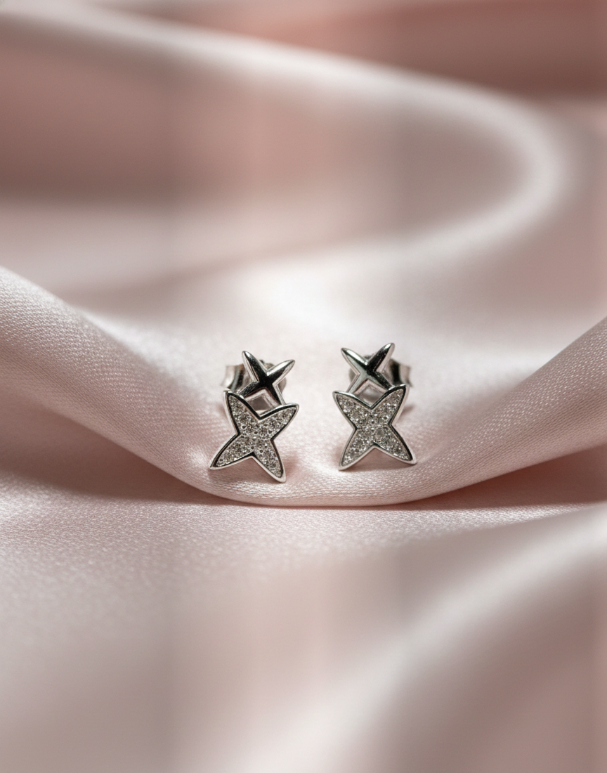 Twin Star: Celestial Pave & Plain 925Silver Studs