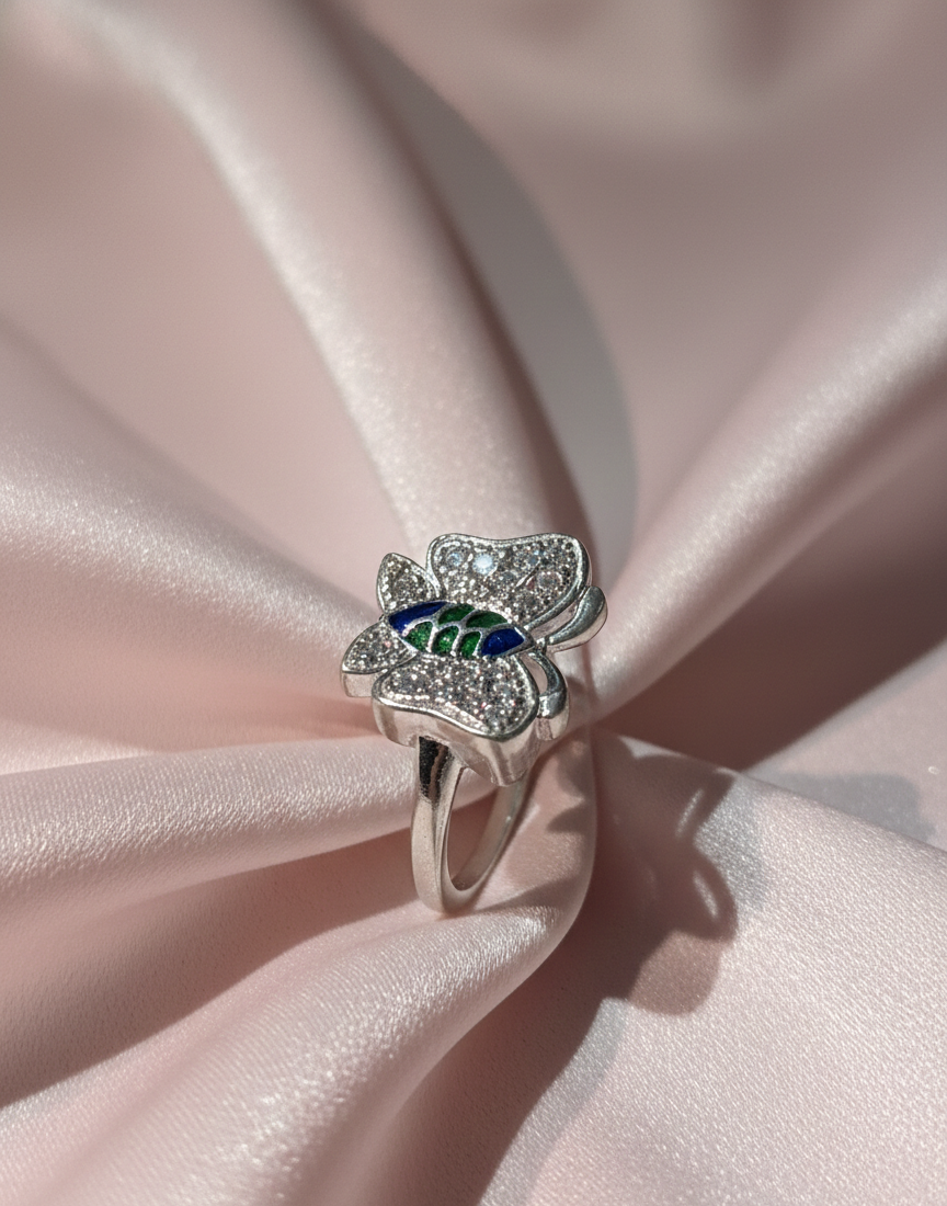 Arna's Silver – Hand-Enameled Butterfly Filigree Ring for Women