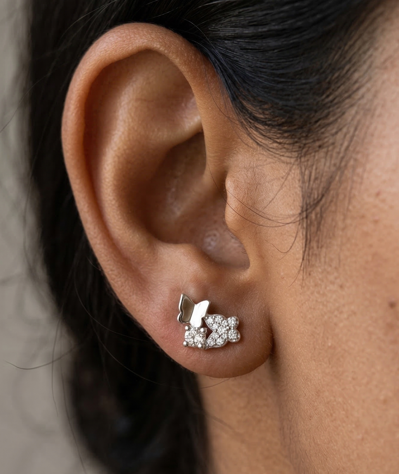 Dainty Dual Butterfly 925 Sterling Silver Stud Earrings