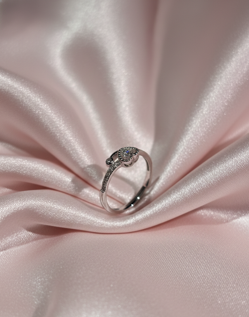 Crystal Cluster Heart Design Ring - 925 Sterling Silver (Rhodium Plated) | Arna's Silver