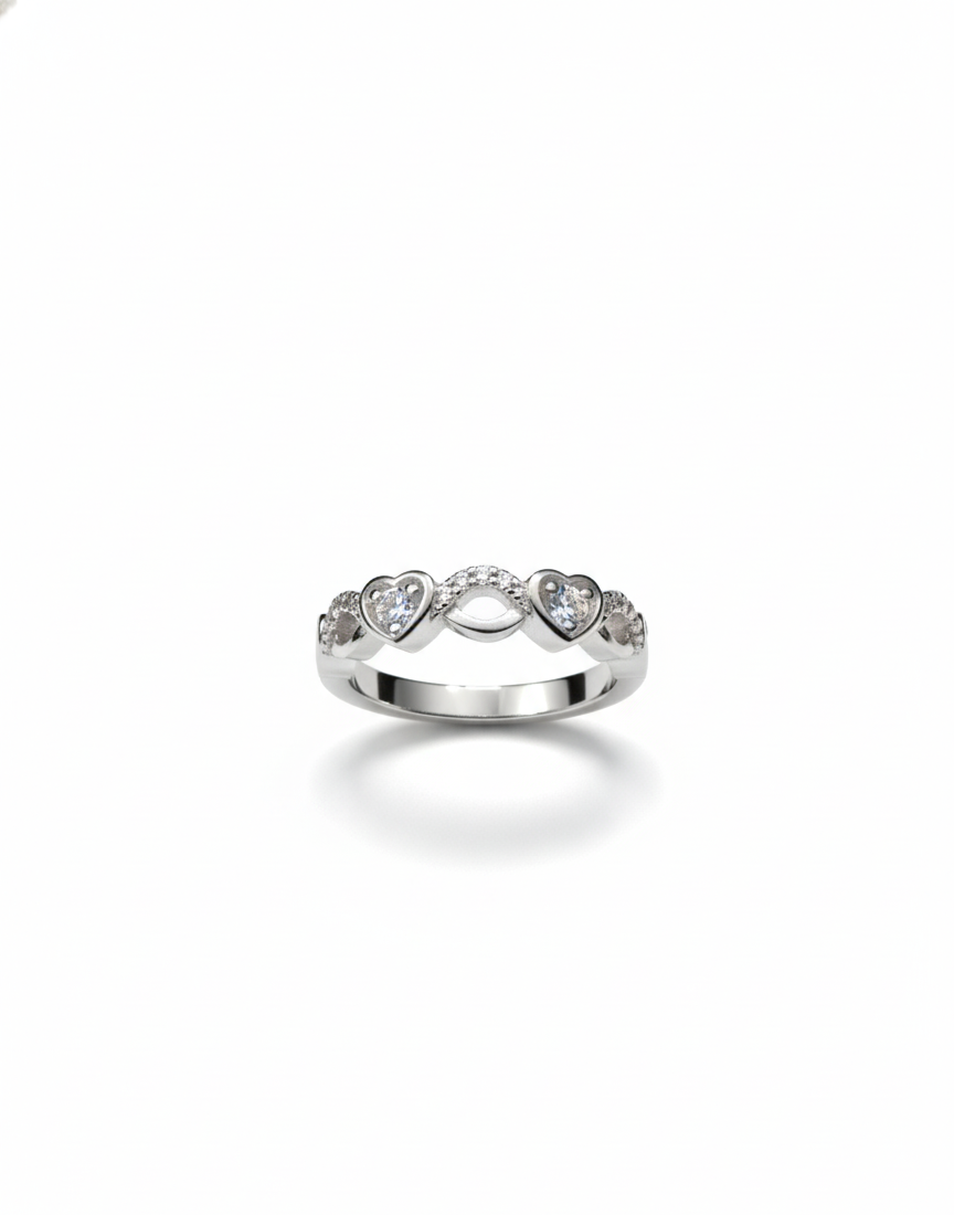 925 Pure Sterling Silver Infinity Heart Zircon Ring