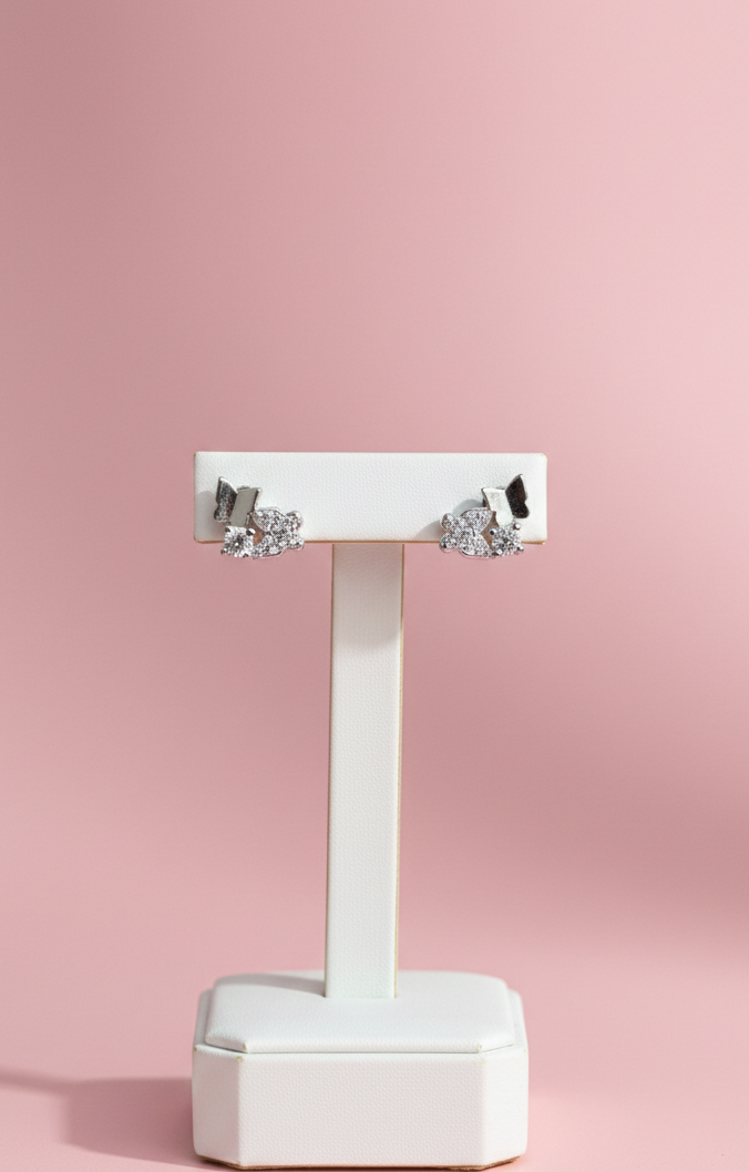 Dainty Dual Butterfly 925 Sterling Silver Stud Earrings