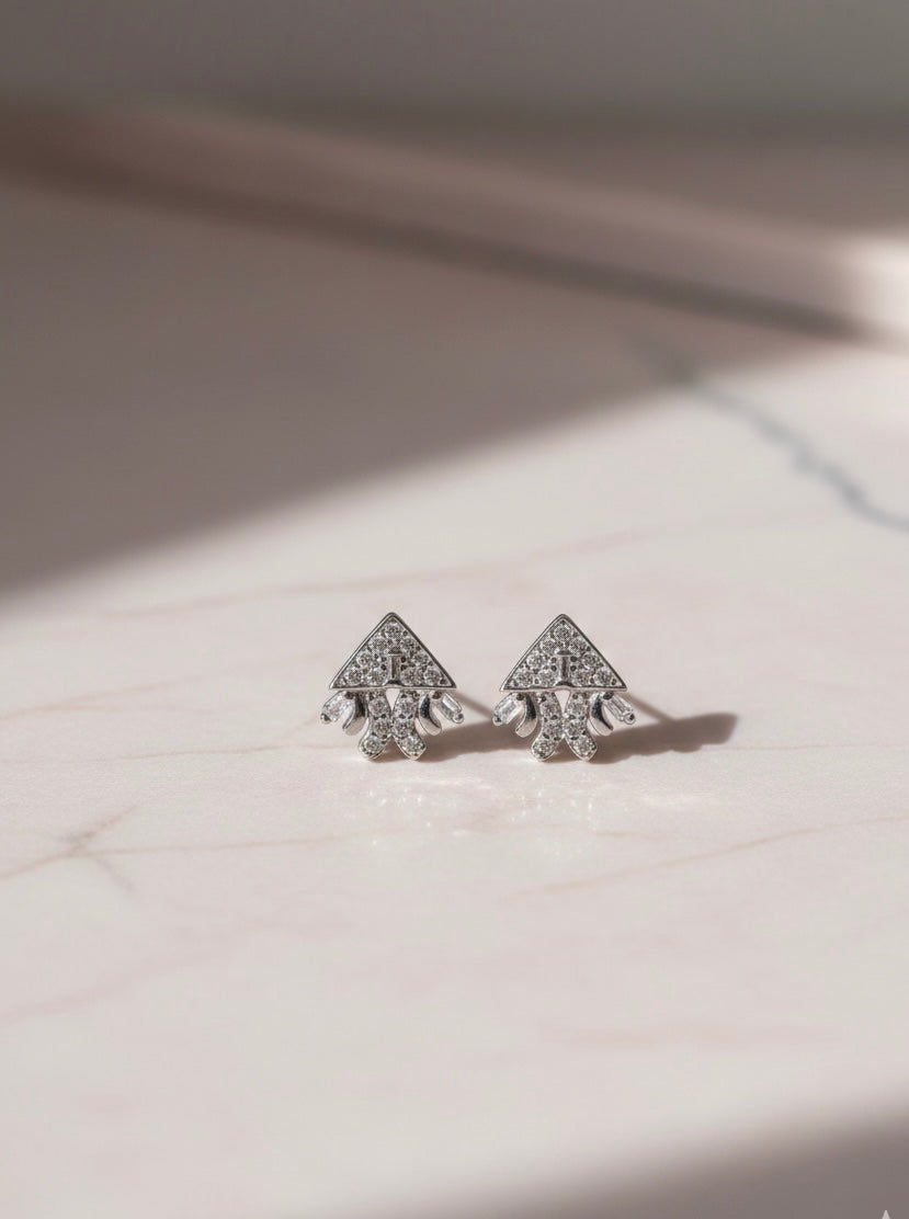 925 Sterling Silver Geometric Pavé Stud Earrings - Contemporary Triangle CZ Earrings for Women