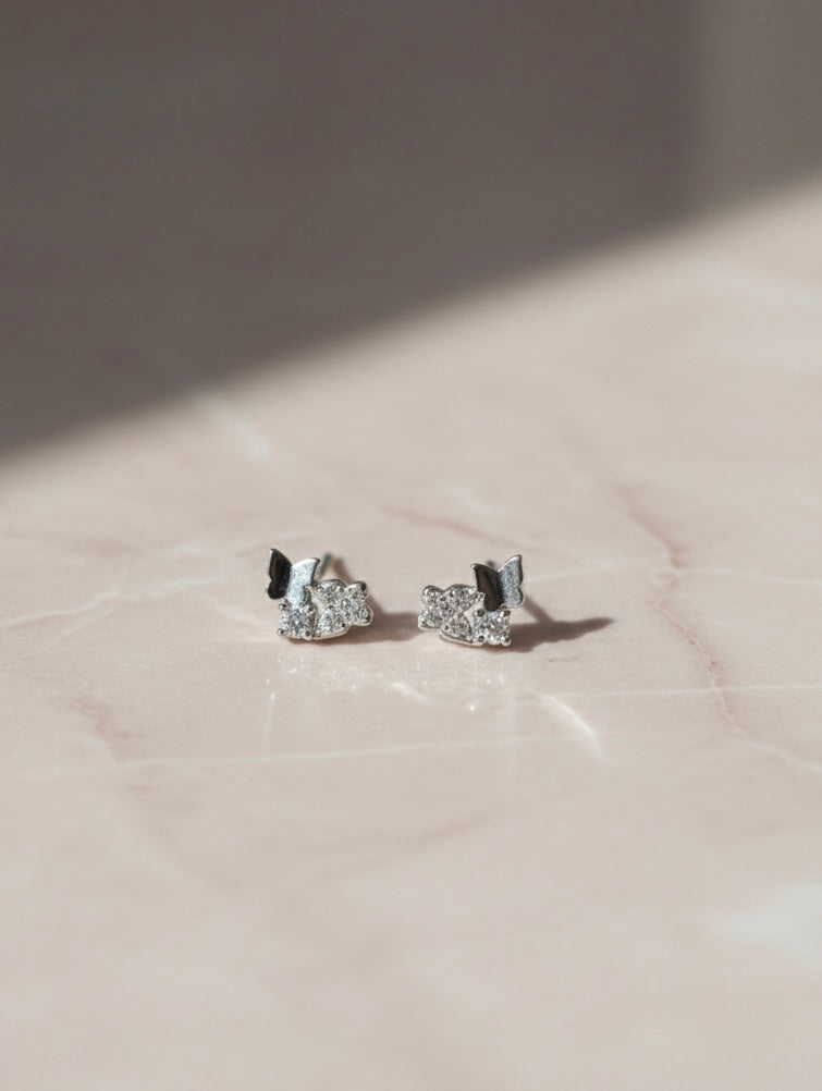 Dainty Dual Butterfly 925 Sterling Silver Stud Earrings