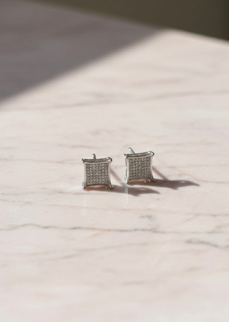 925 Sterling Silver Micro-Pave Square Kite Stud Earrings – Iced Out Diamond Simulant Studs