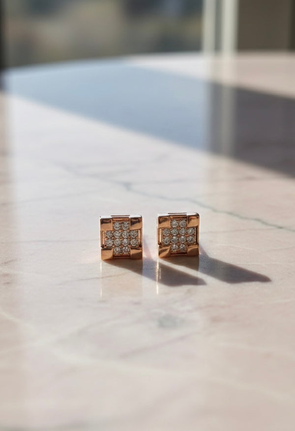 Rose Gold Glitz Square Earrings