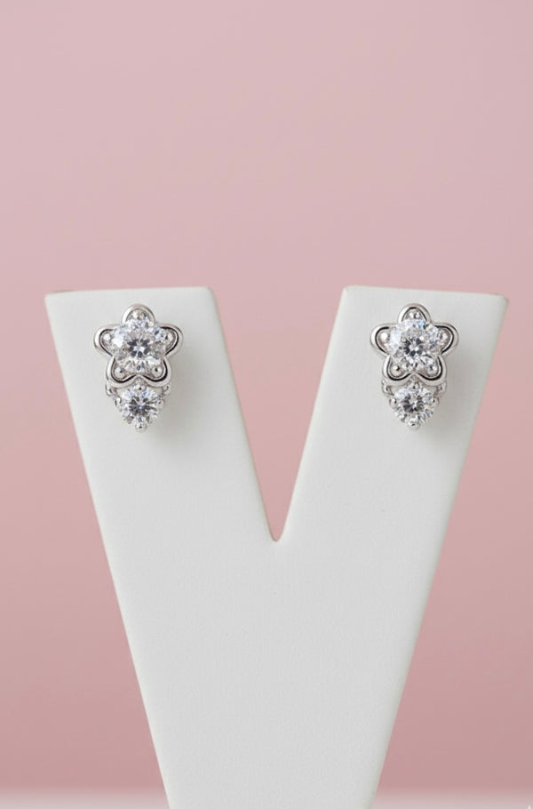 Silver Blossom Crystal Drop Studs