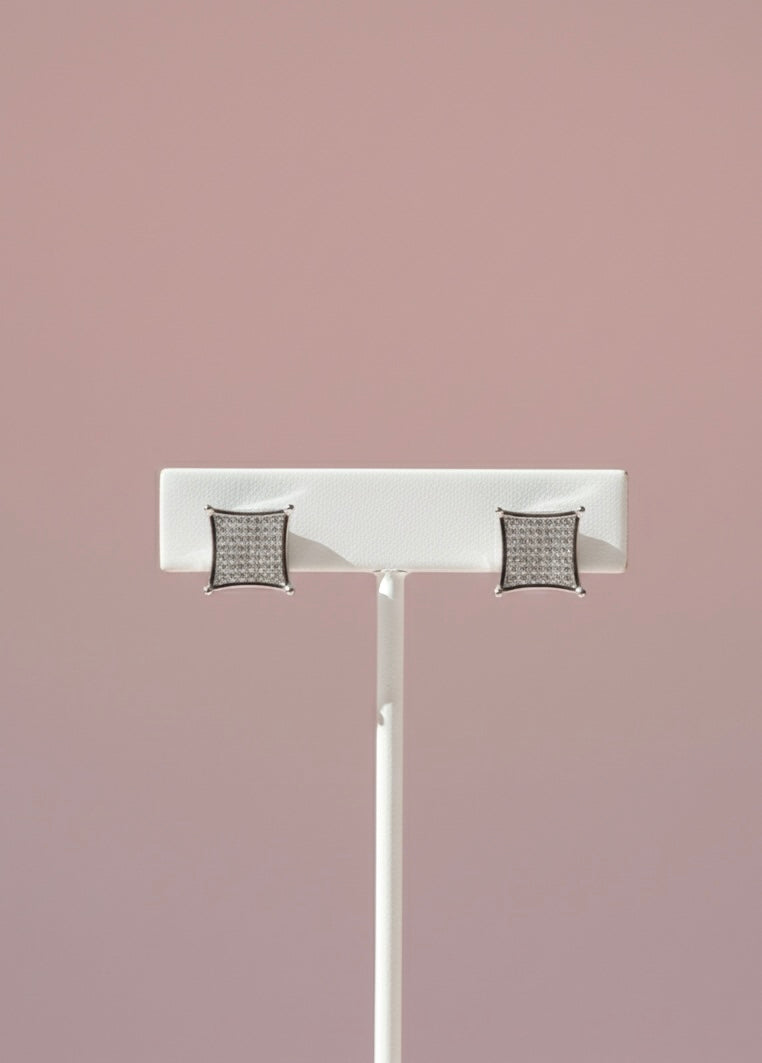 925 Sterling Silver Micro-Pave Square Kite Stud Earrings – Iced Out Diamond Simulant Studs