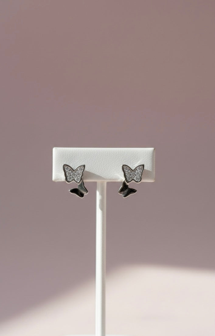 925 Sterling Silver Enchanted Twin Butterfly Stud Earrings