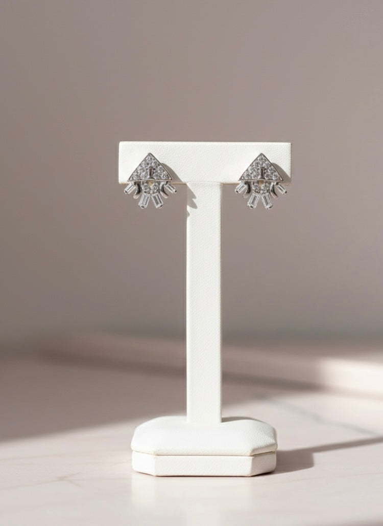 925 Sterling Silver Geometric Pavé Stud Earrings - Contemporary Triangle CZ Earrings for Women