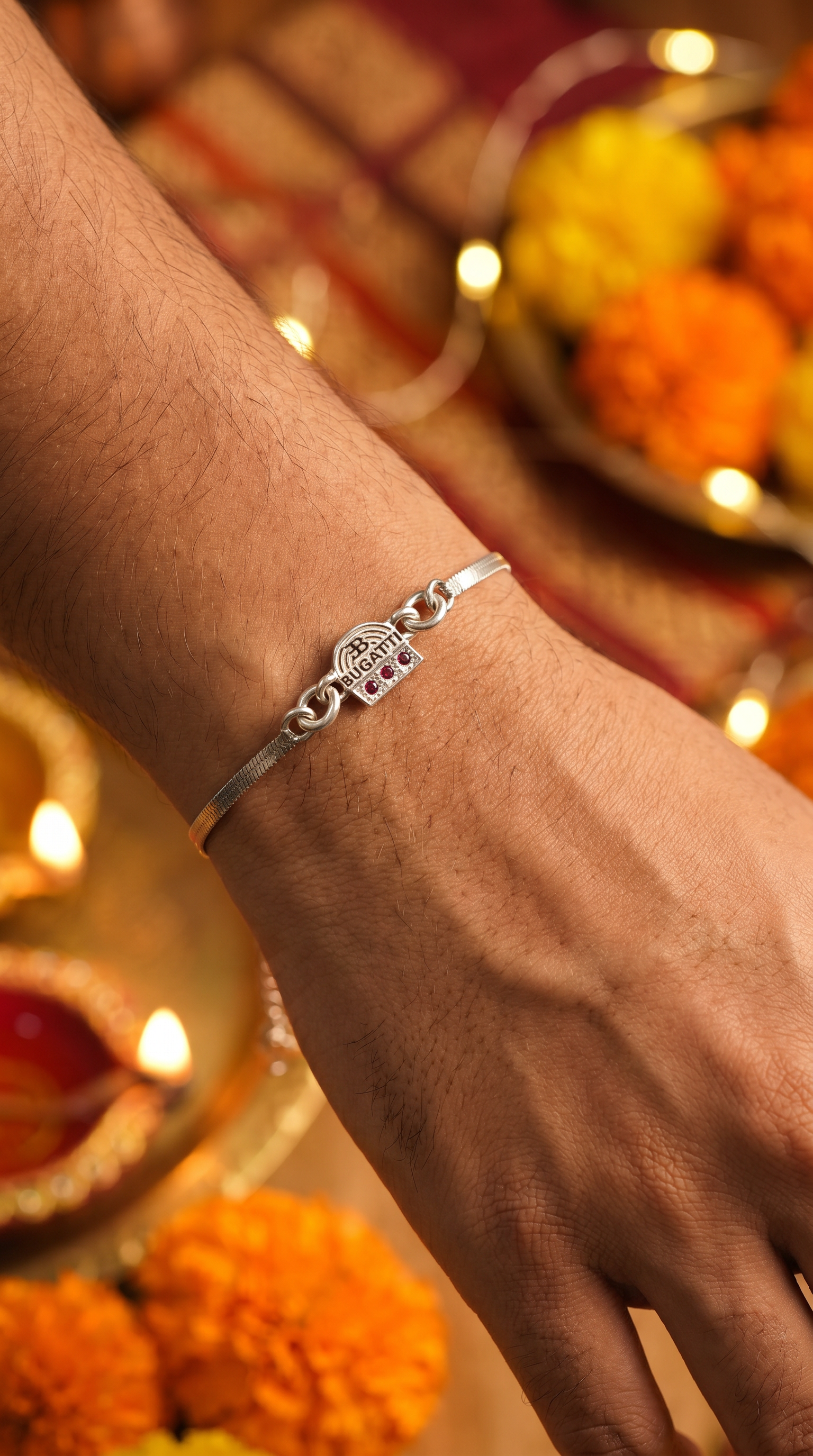 Silver Bugatti Inspired Rakhi Bracelet