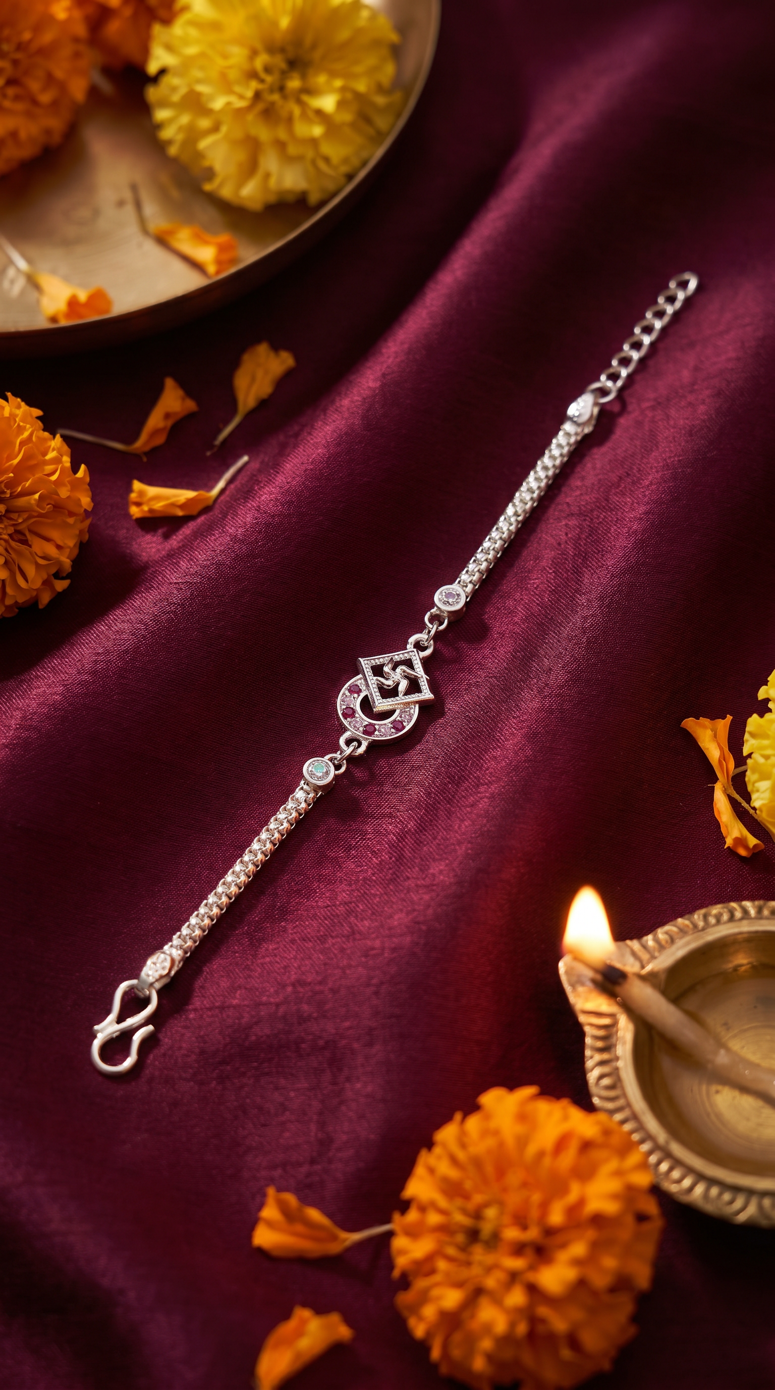 ARNA SILVERS Premium Silver Swastik Rakhi Bracelet