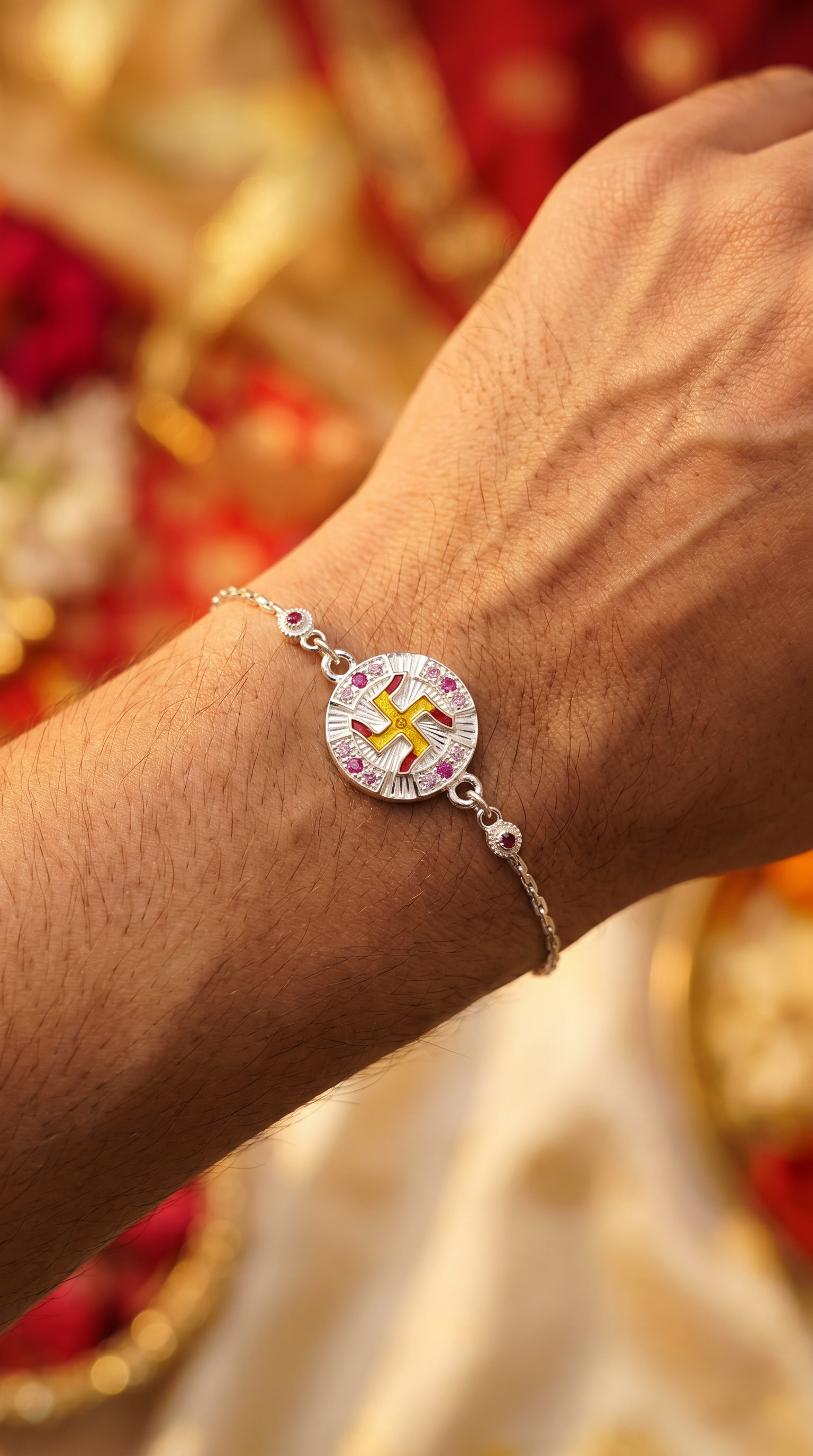 ARNASILVERS Premium 100% Genuine Silver Swastik Rakhi Bracelet