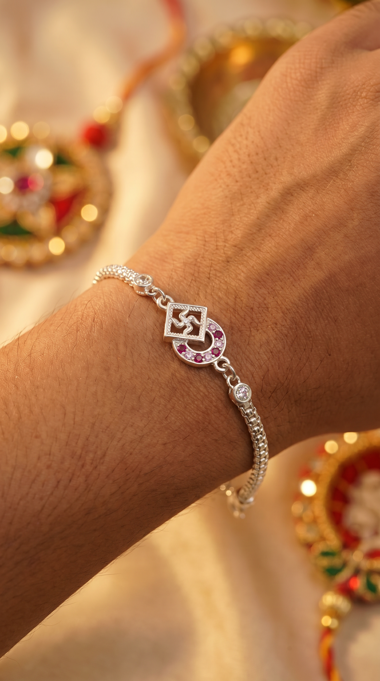 ARNA SILVERS Premium Silver Swastik Rakhi Bracelet