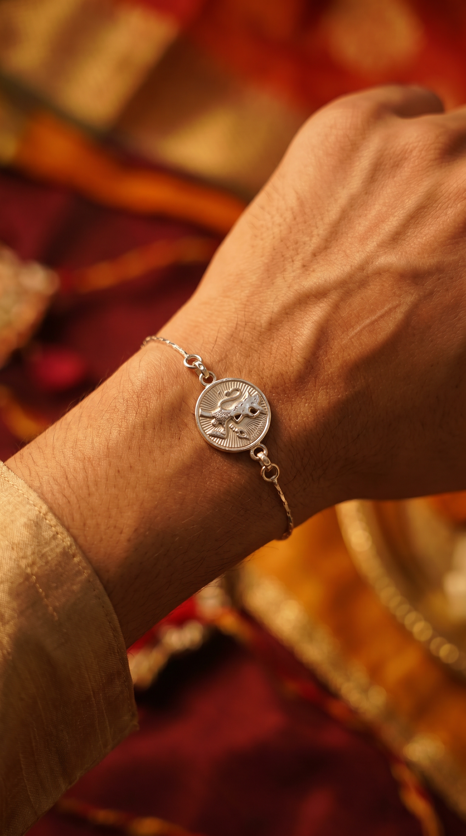 Premium Silver Lord hanuman Rakhi Bracelet