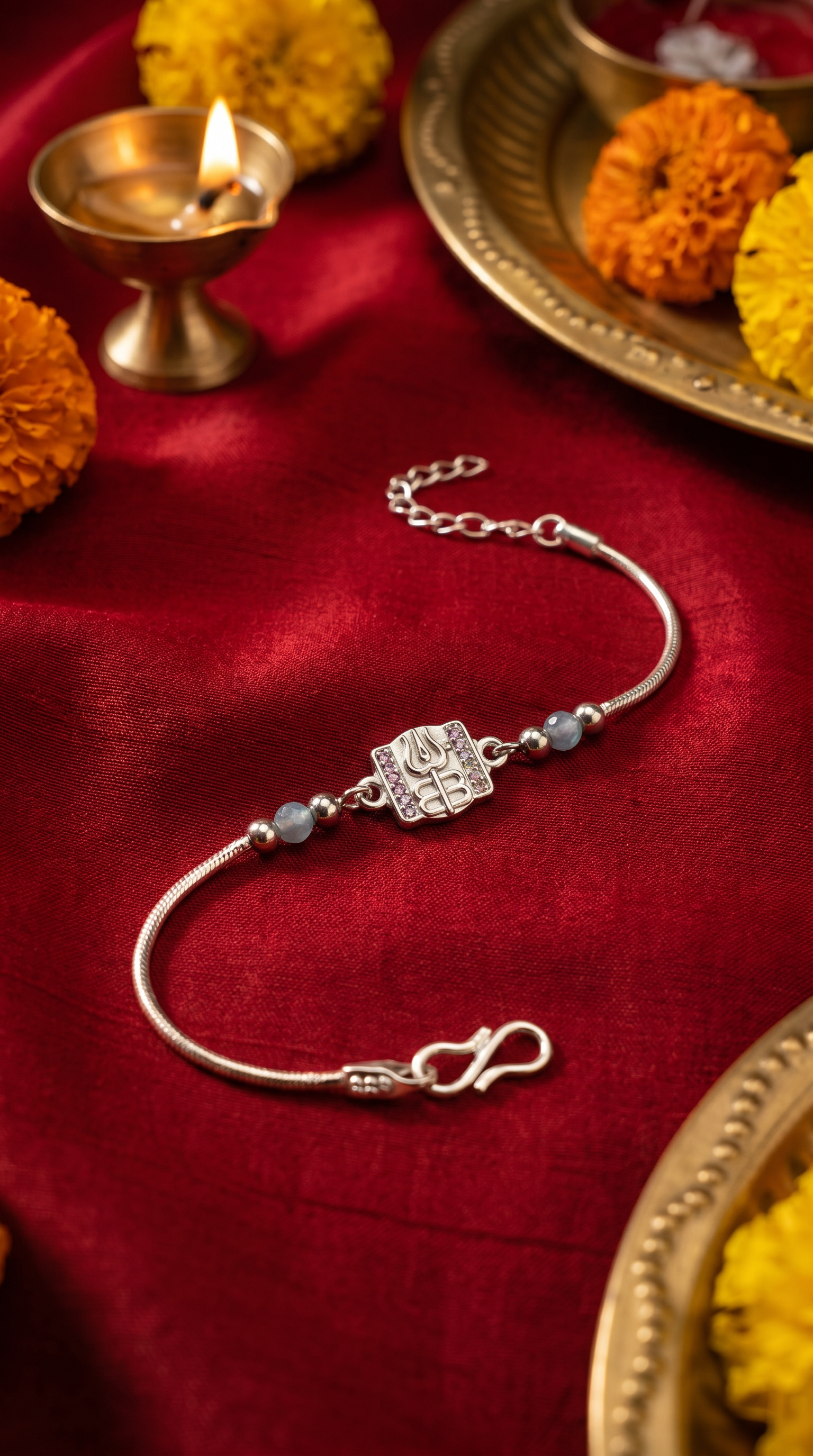 ARNASILVERS Premium Silver Trishul & Damru Rakhi Bracelet