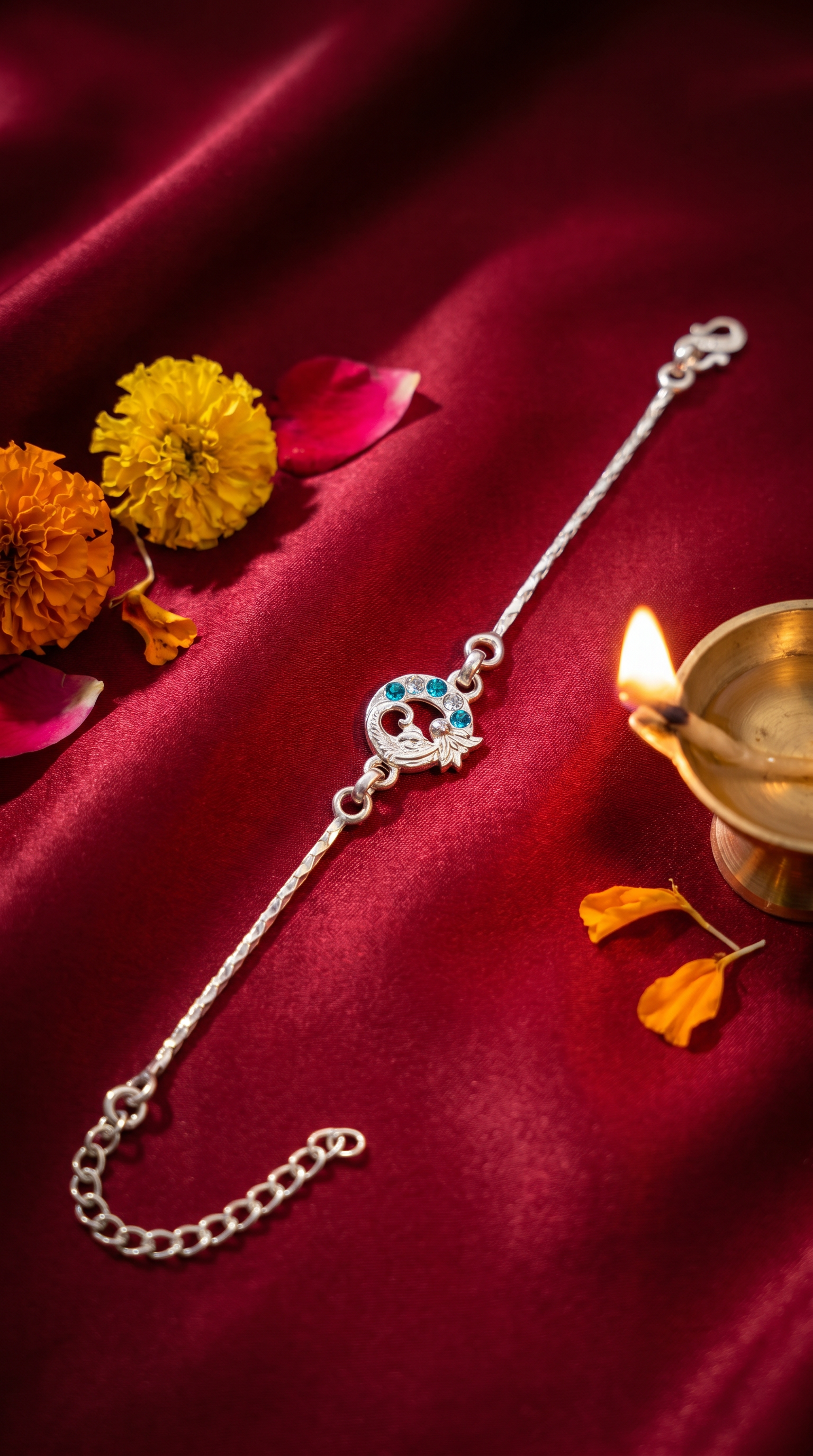 ARNASILVERS Premium 100% Genuine Silver Moon & Baby Rakhi Bracelet
