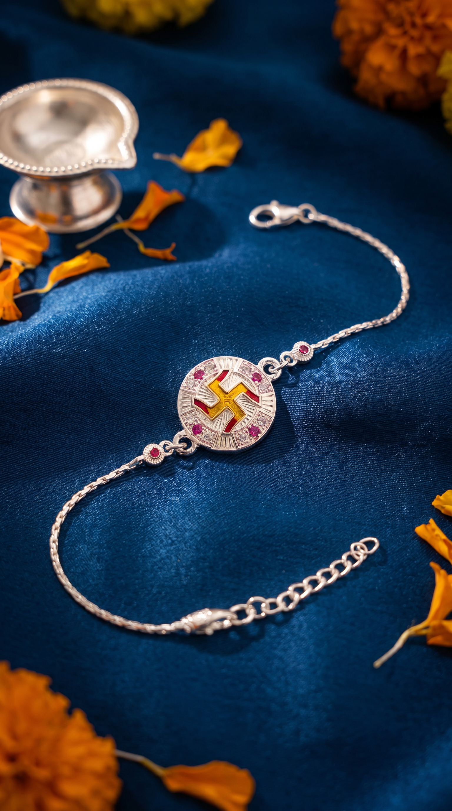 ARNASILVERS Premium 100% Genuine Silver Swastik Rakhi Bracelet