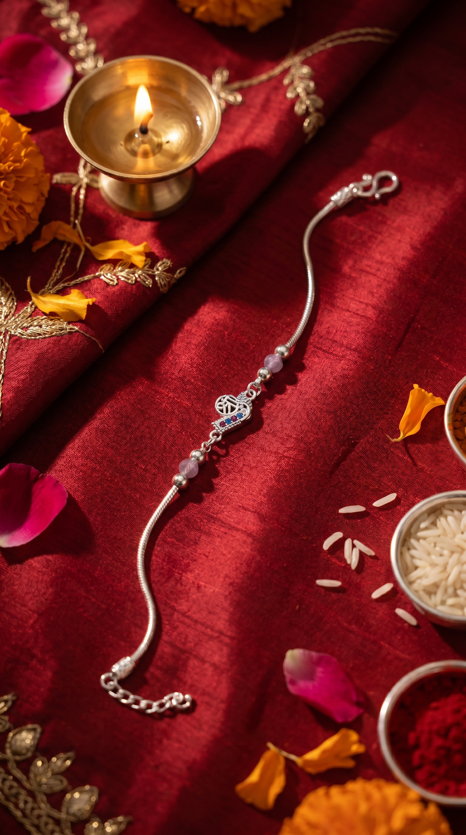 ARNASILVERS Premium Silver Krishna Flute Rakhi Bracelet