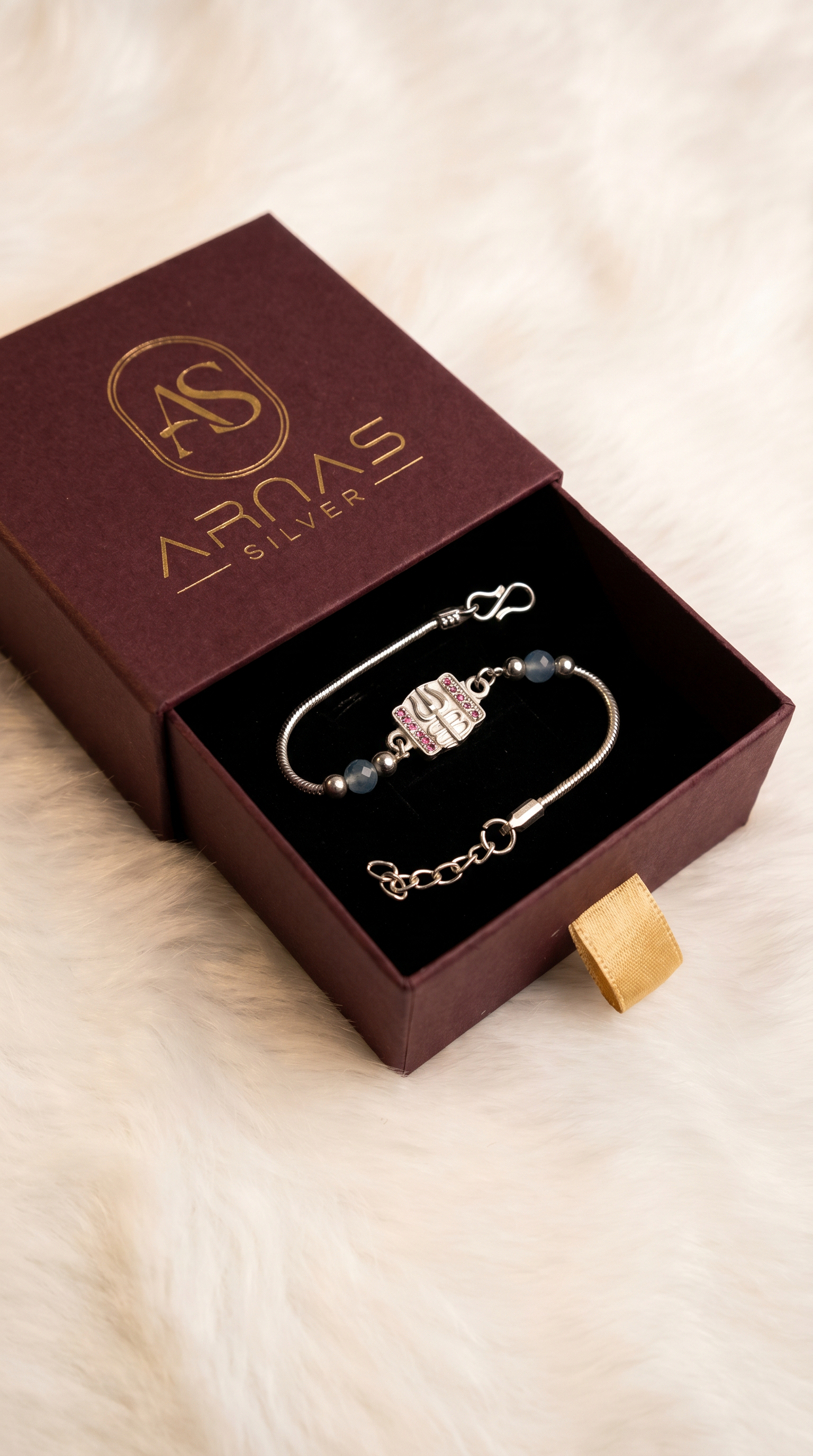 ARNASILVERS Premium Silver Trishul & Damru Rakhi Bracelet