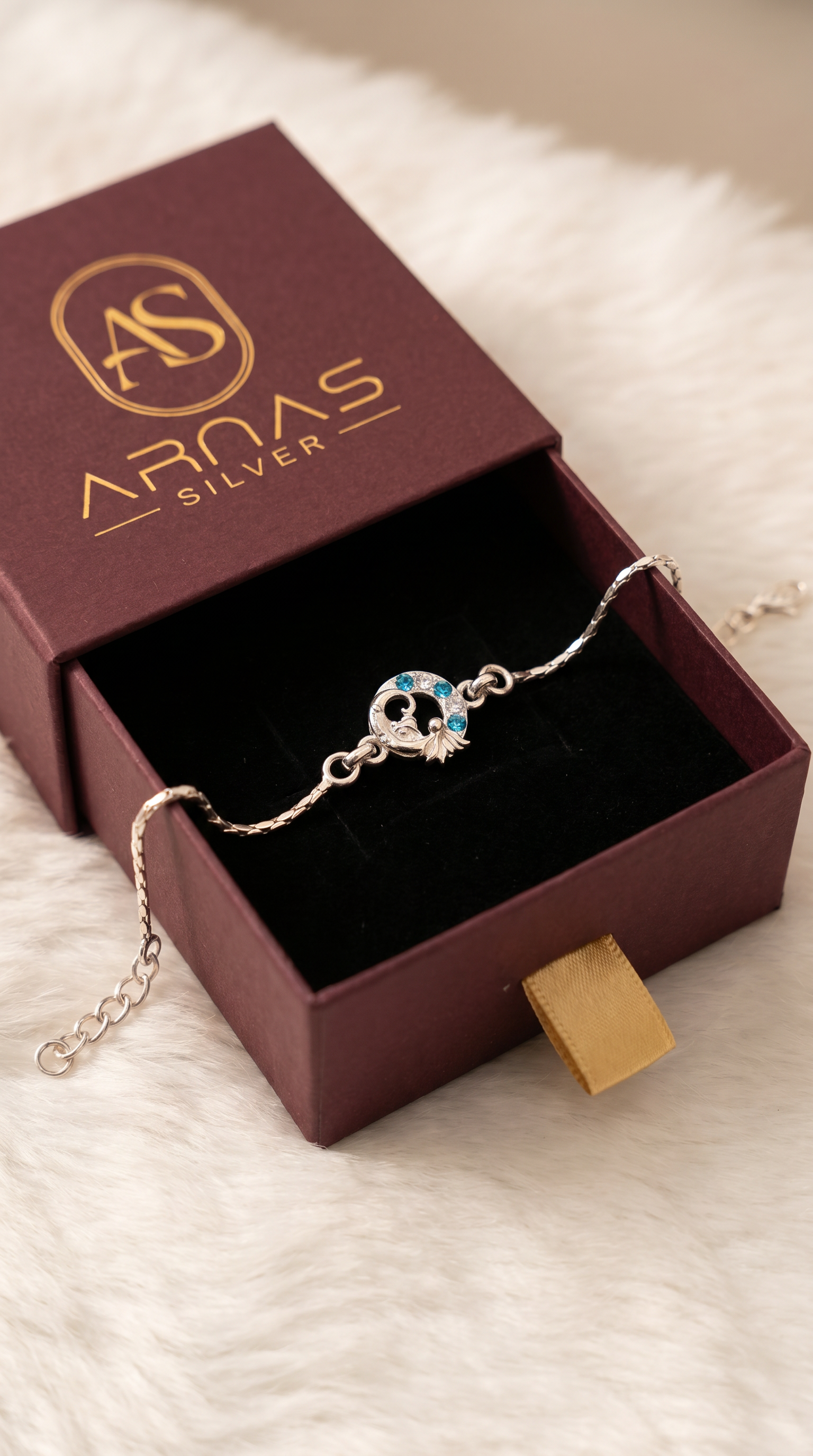 ARNASILVERS Premium 100% Genuine Silver Moon & Baby Rakhi Bracelet