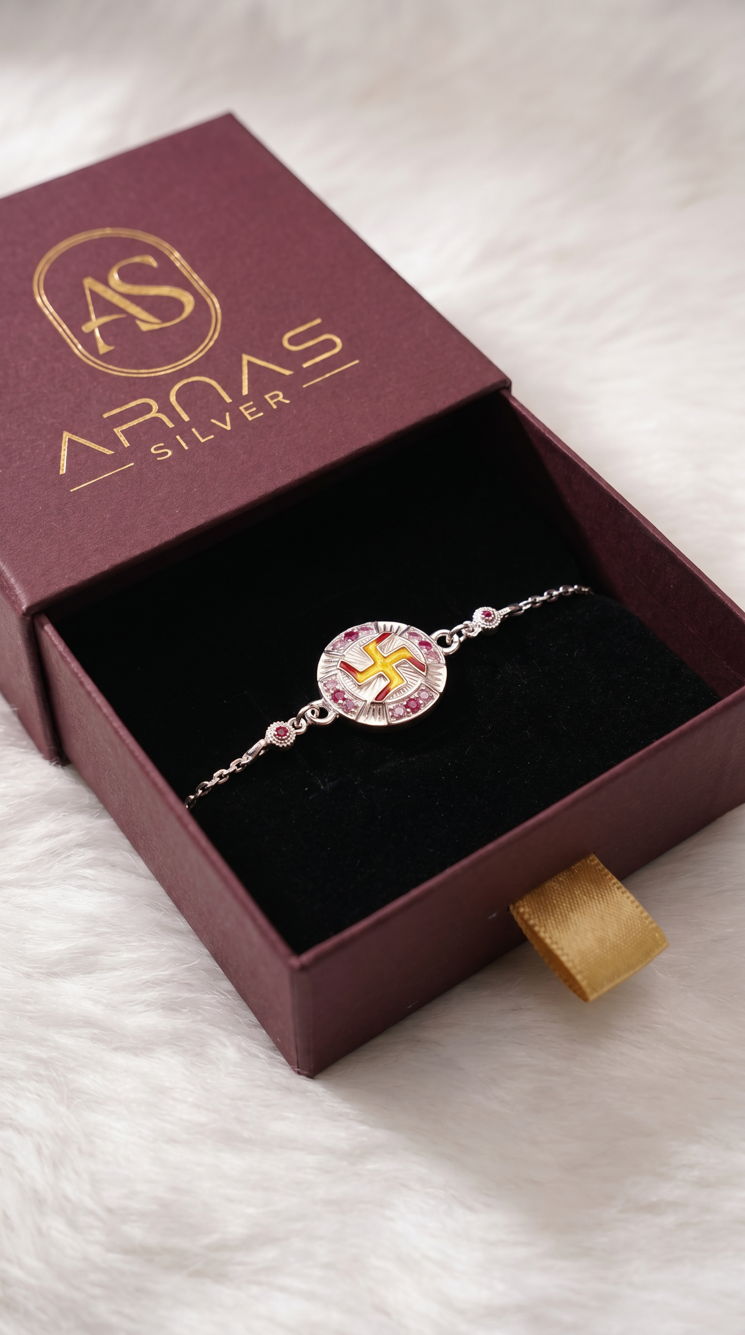 ARNASILVERS Premium 100% Genuine Silver Swastik Rakhi Bracelet