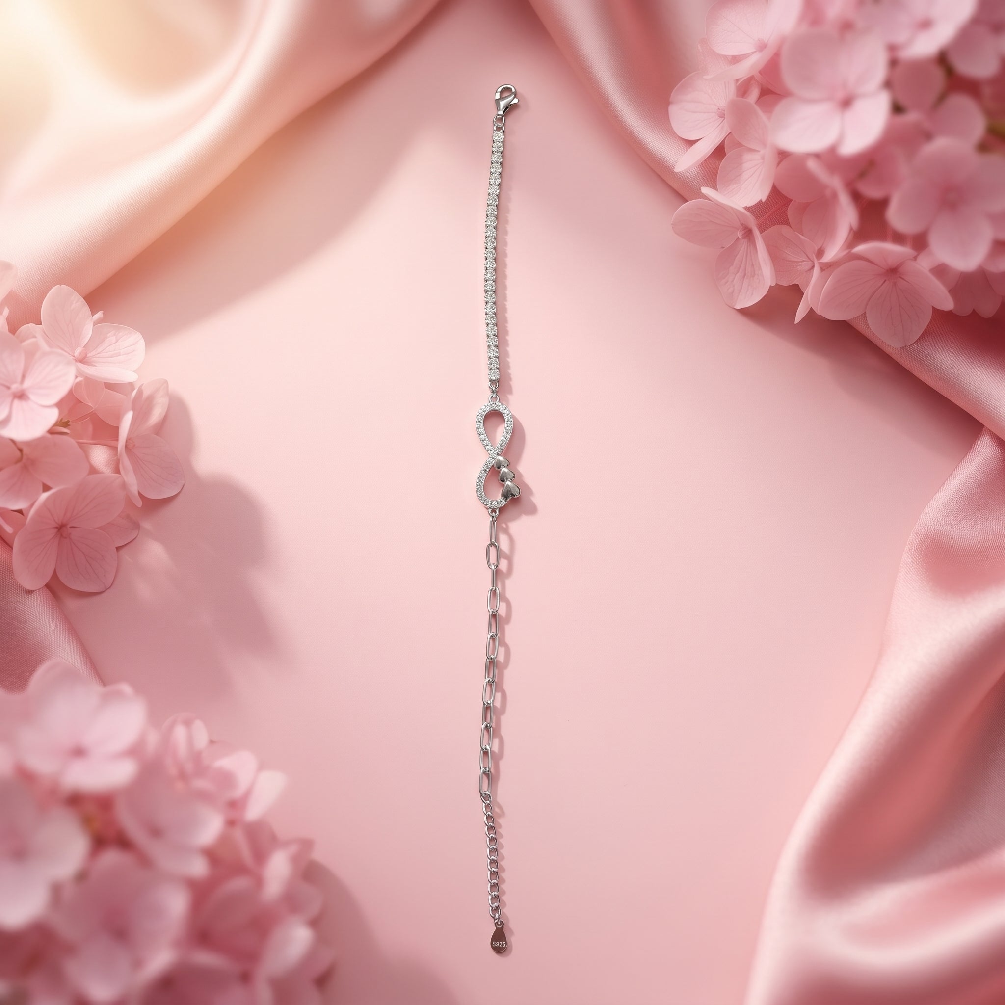 925 Silver Infinity Heart Dual-Chain Bracelet