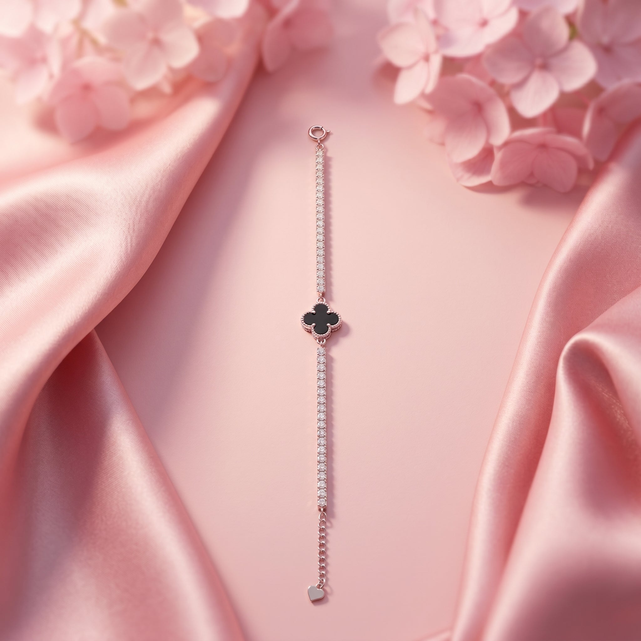 Sparkling Onyx Clover Tennis Bracelet