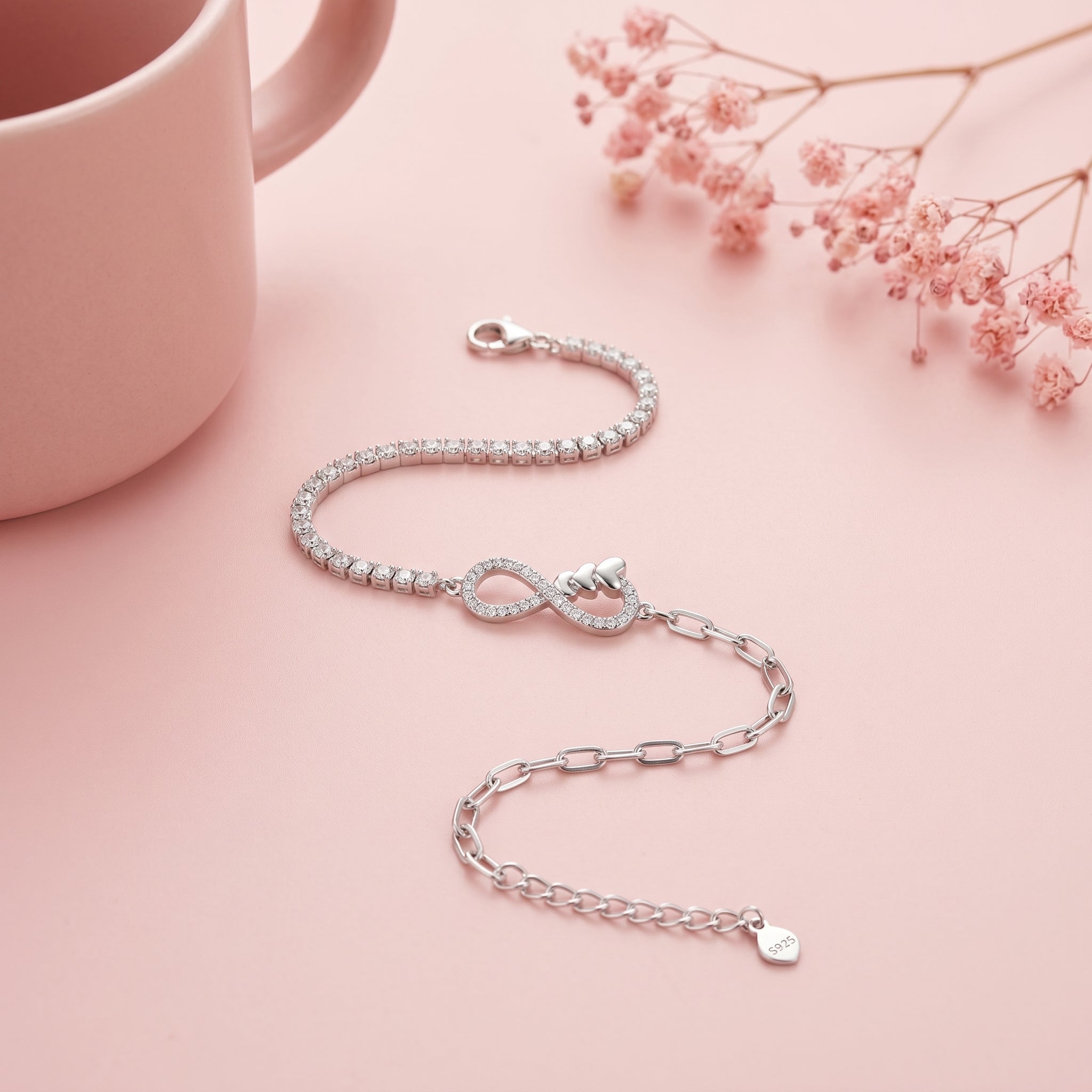 925 Silver Infinity Heart Dual-Chain Bracelet