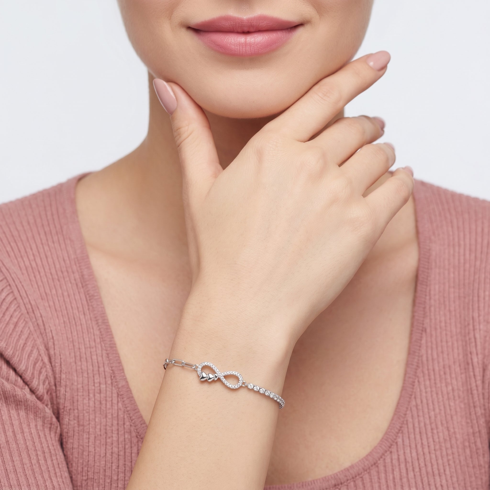 925 Silver Infinity Heart Dual-Chain Bracelet
