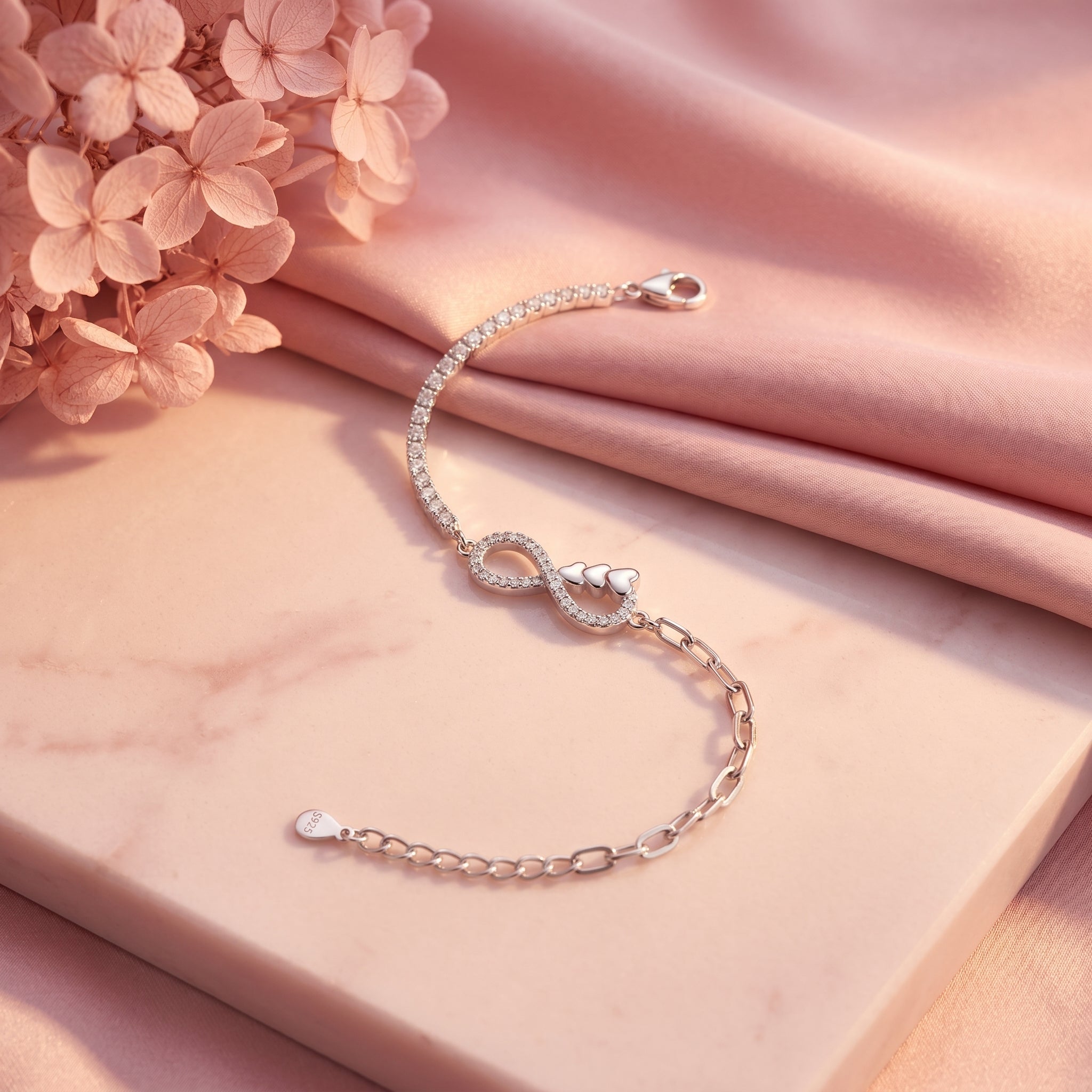 925 Silver Infinity Heart Dual-Chain Bracelet
