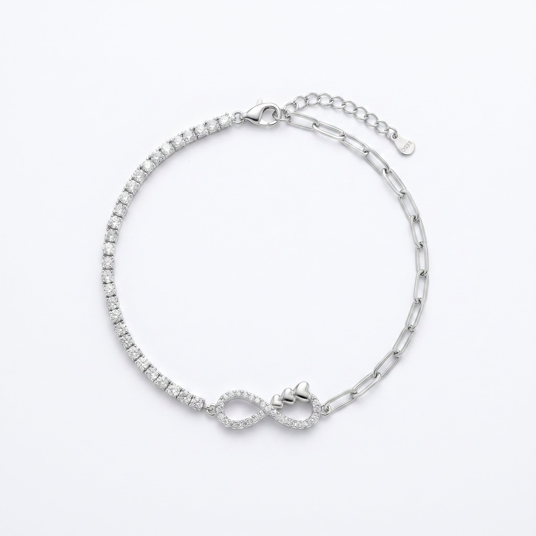 925 Silver Infinity Heart Dual-Chain Bracelet