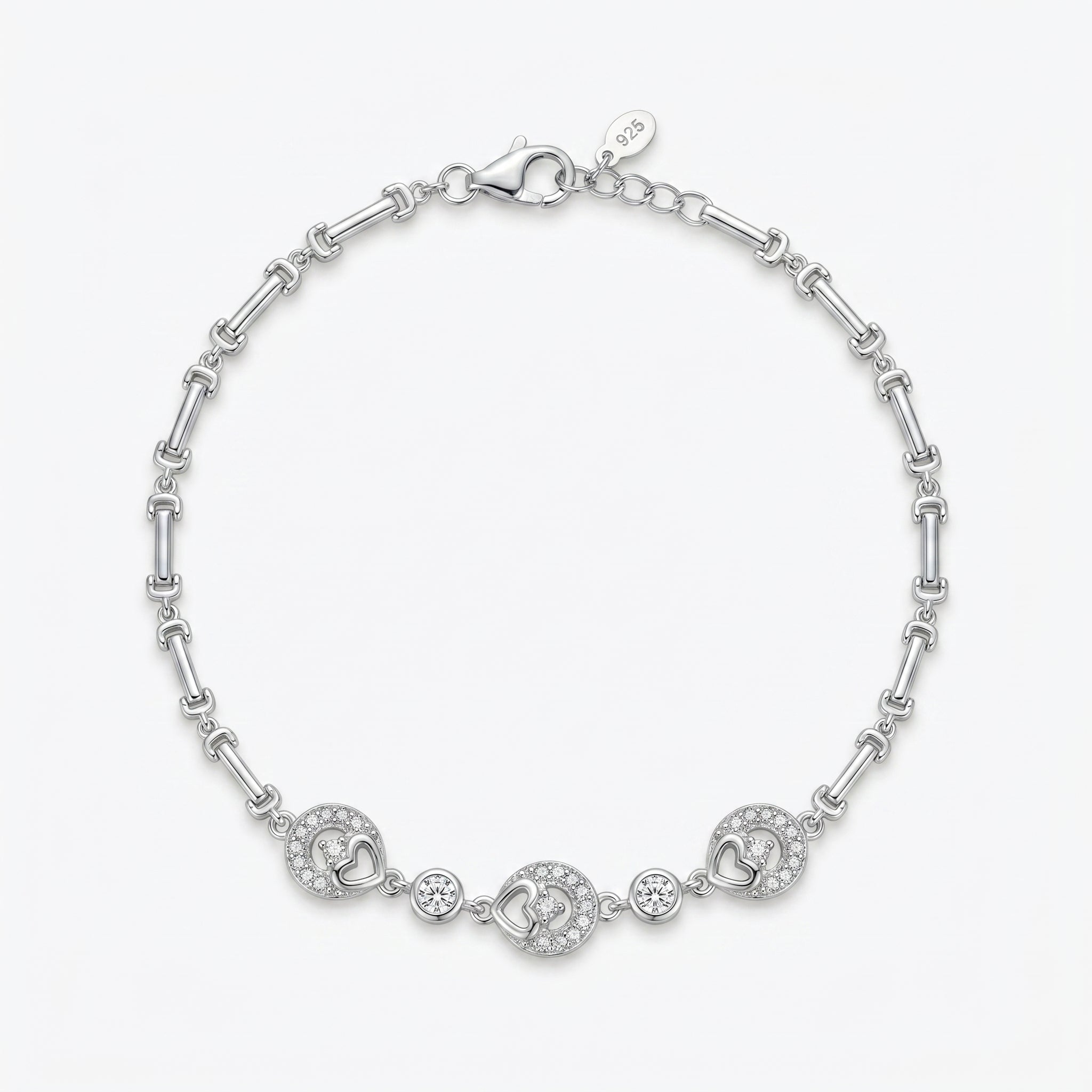 Arnas Signature 925 Silver Triple Heart Halo Link Bracelet
