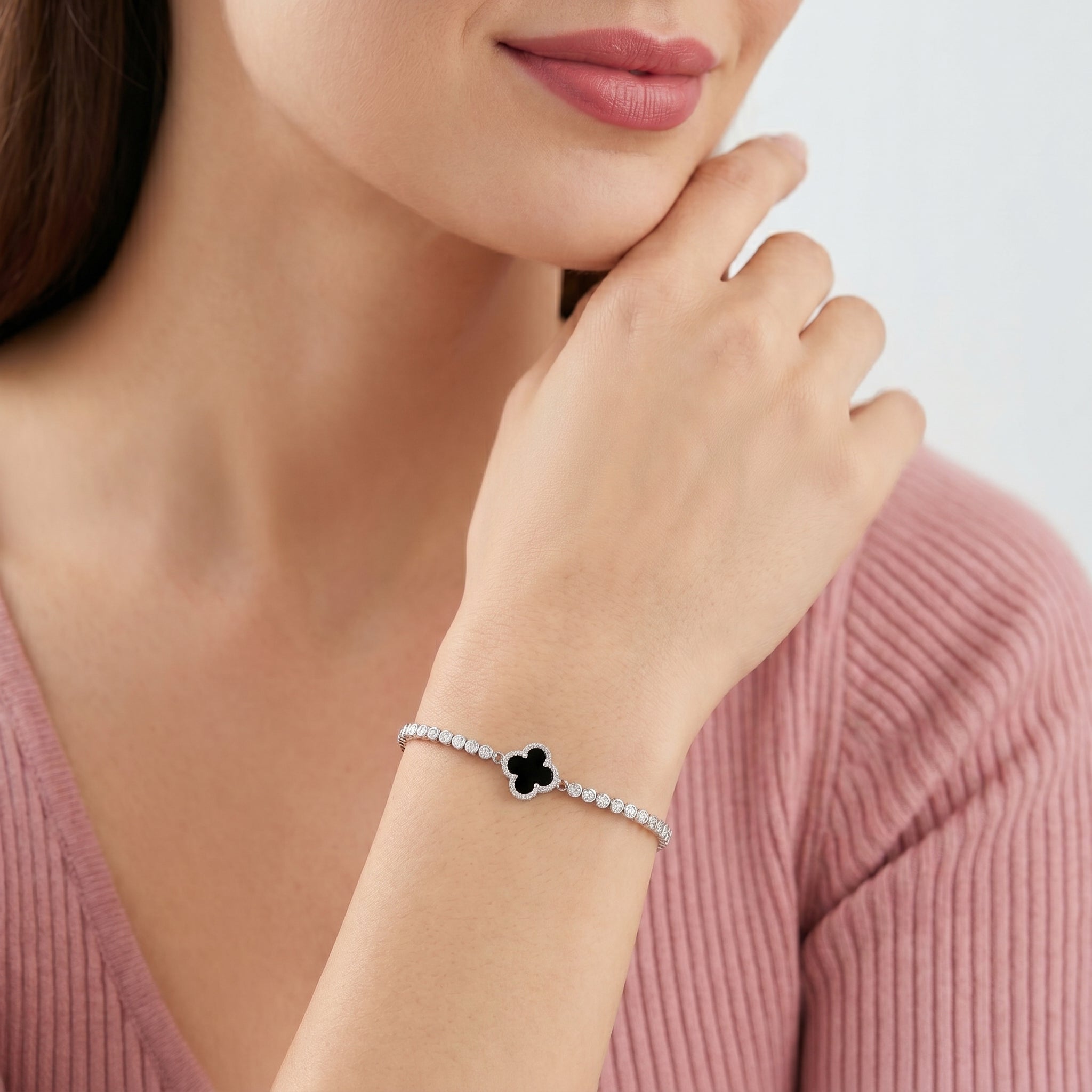 Sparkling Onyx Clover Tennis Bracelet