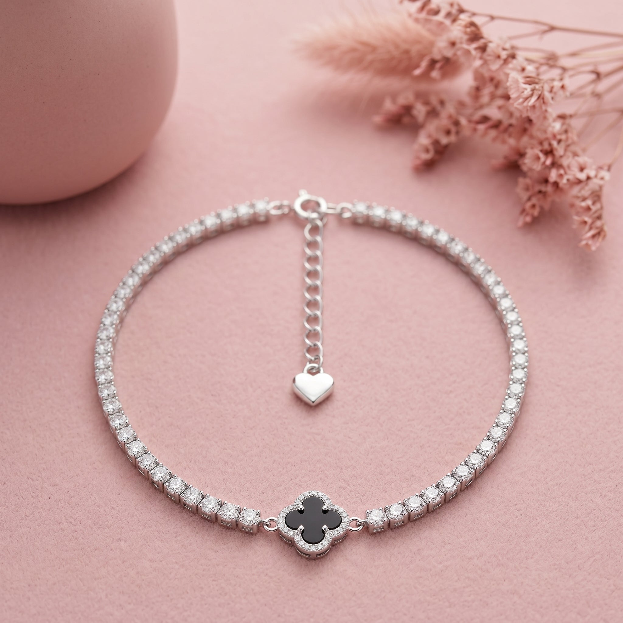 Sparkling Onyx Clover Tennis Bracelet