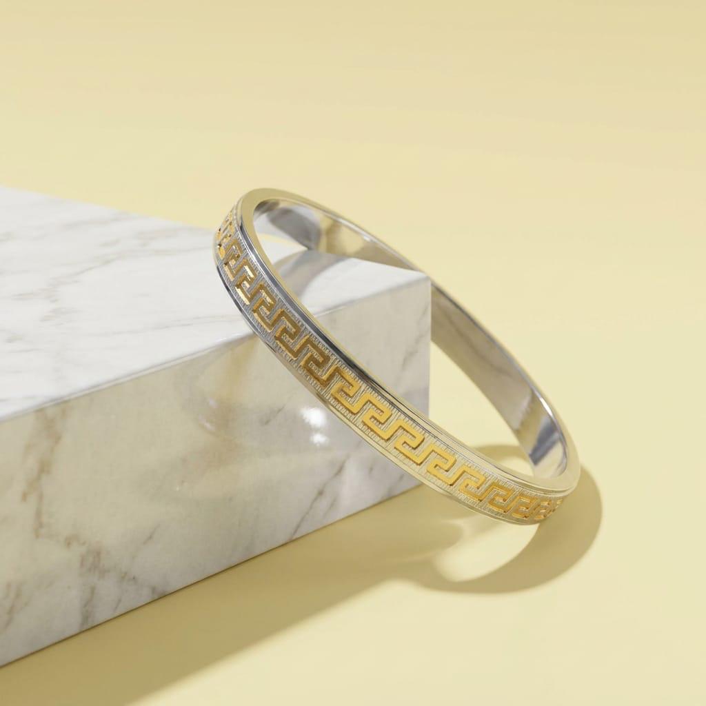 Arna’s Signature Dual-Tone Greek Key 925 Sterling Silver Kada