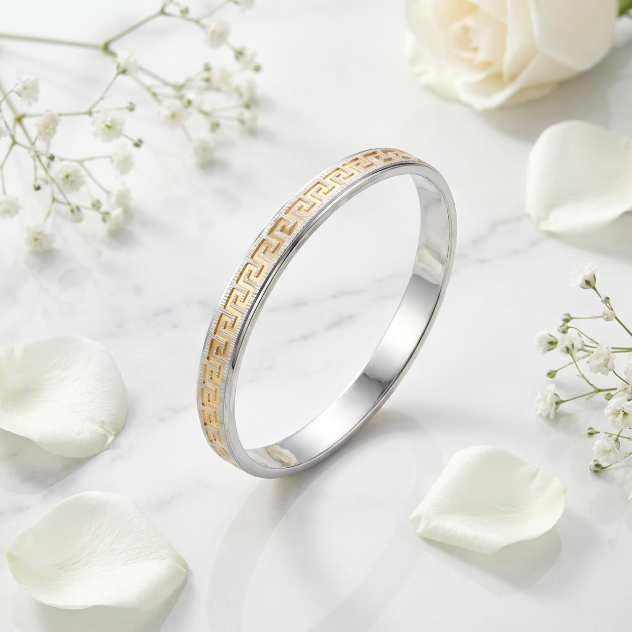 Arna’s Signature Dual-Tone Greek Key 925 Sterling Silver Kada