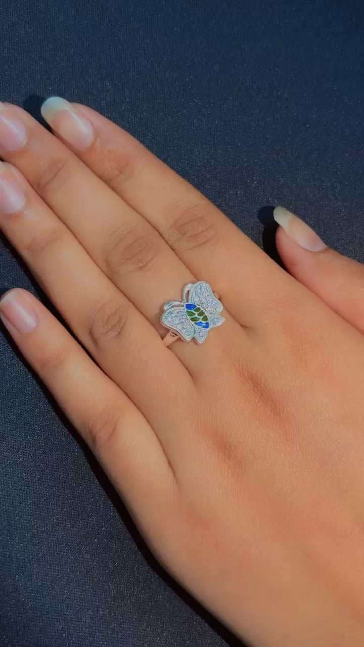 Arna's Silver – Hand-Enameled Butterfly Filigree Ring for Women