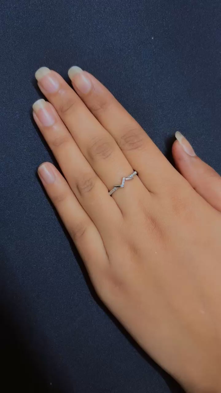 Modern Zigzag Stackable Ring in 925 Sterling Silver | Rhodium Plated & CZ Studded