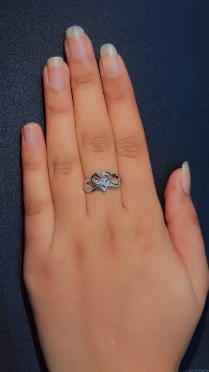 Intertwined Hearts Infinity Ring - 925 Sterling Silver (Rhodium Plated) | Arna's Silver