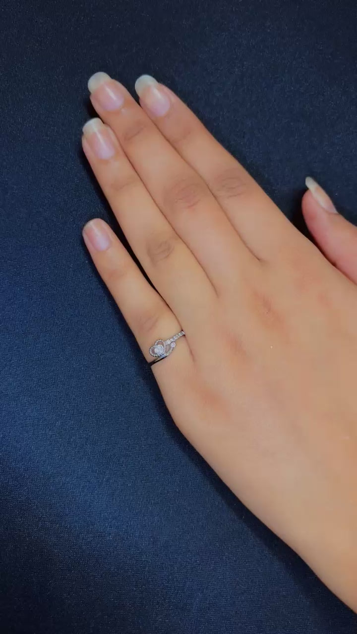 Crystal Cluster Heart Design Ring - 925 Sterling Silver (Rhodium Plated) | Arna's Silver