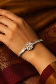 Rose Bloom Sparkle Kada – 925 Silver by #ArnasSilver